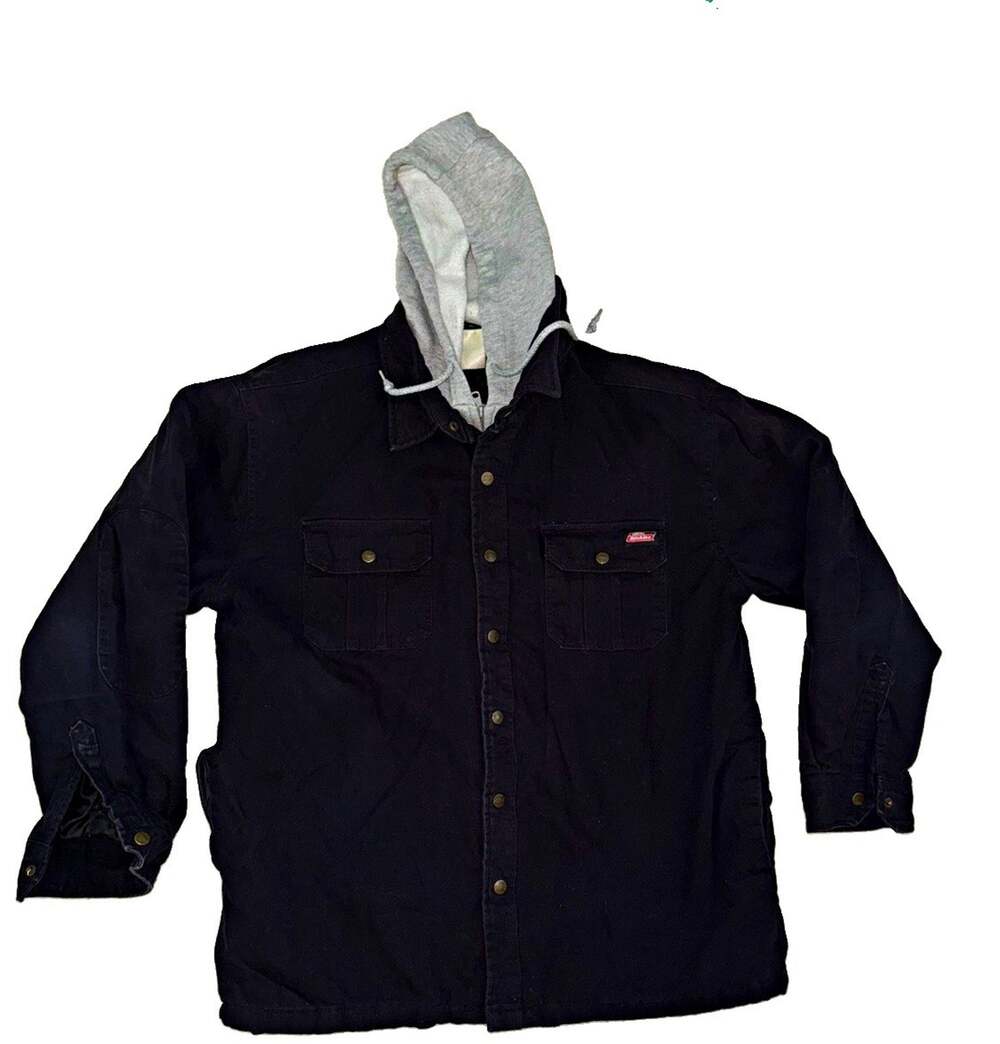 Genuine Dickies Mens XL 46-48 Black Canvas Hooded Work Jacket Quilted Lined